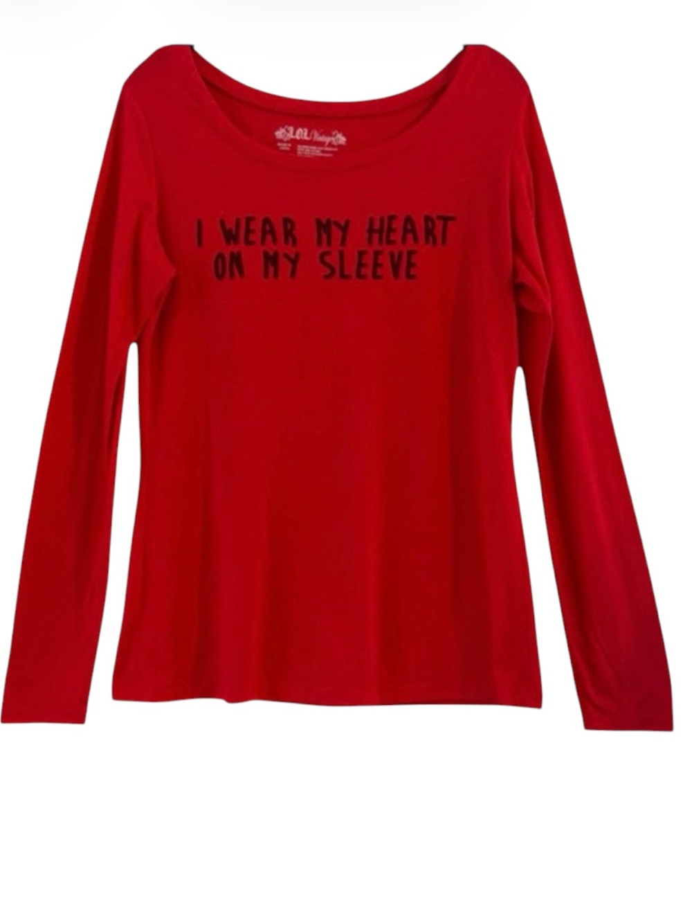 LOL Vintage Red I Wear My Heart On My Sleeve Graphic Long Sleeve Top L